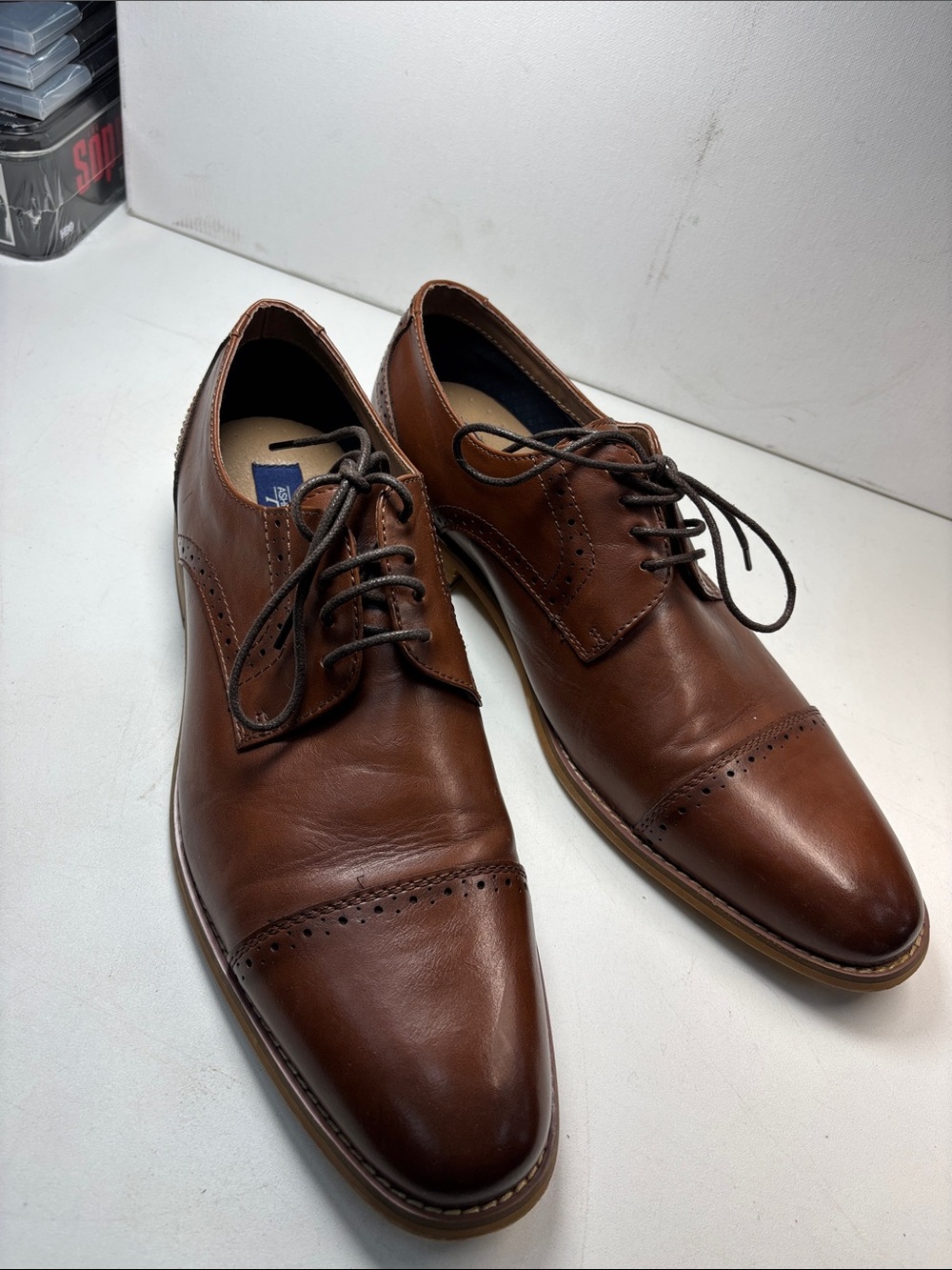 Men's Leather Cap-Toe Derby in Cognac Brown